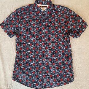 Ben Sherman Men Medium short sleeve floral button shirt blue red polka dot